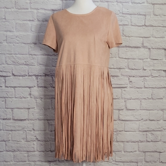 Loveriche Faux Suede look, Blush Pink Fringe Dress Small. - Picture 6 of 9